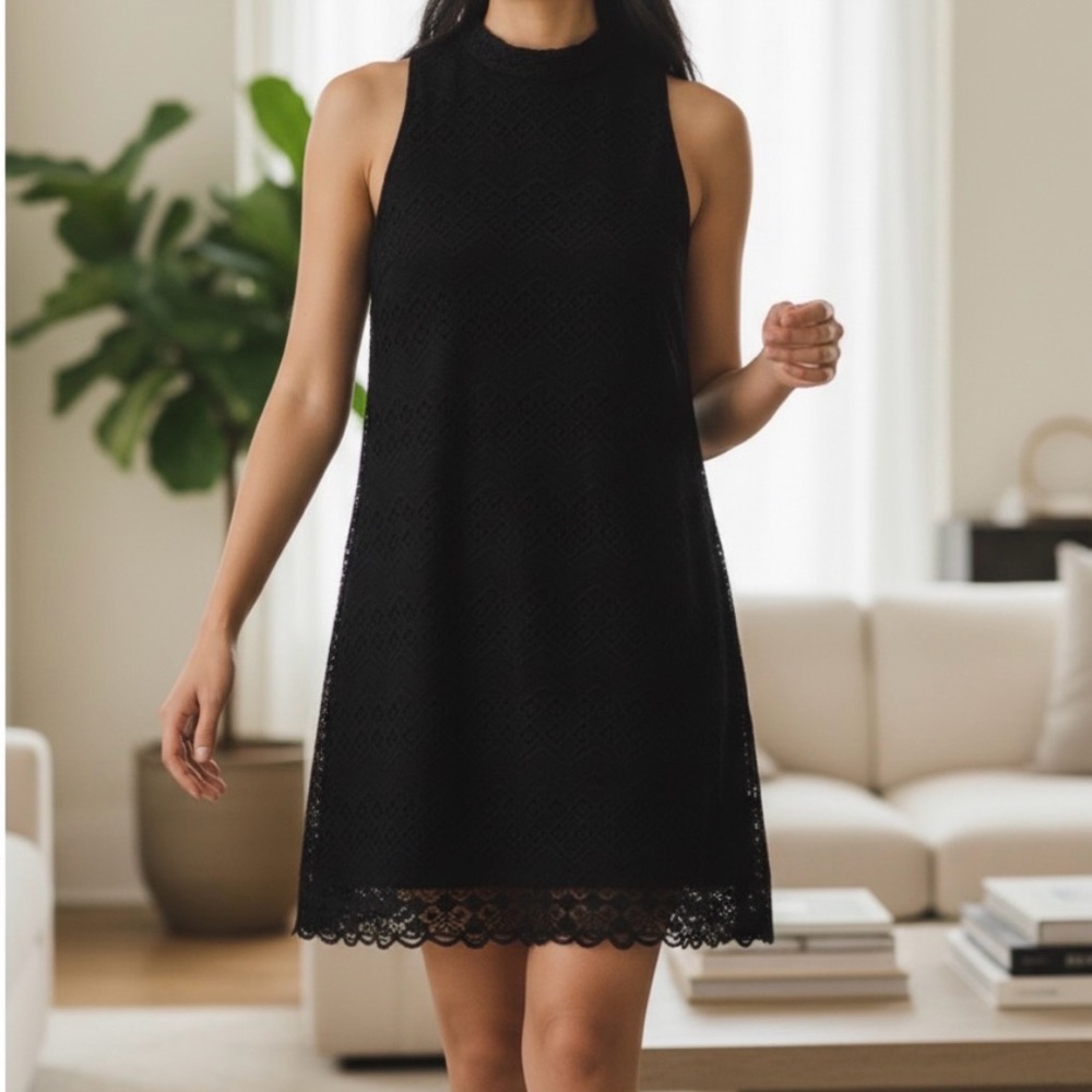 Astr Black Lace Mini Dress size M back zipper no sleeves